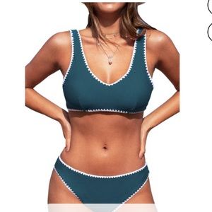 NWT Cupshe Blue Crochet Trim Sporty Bikini